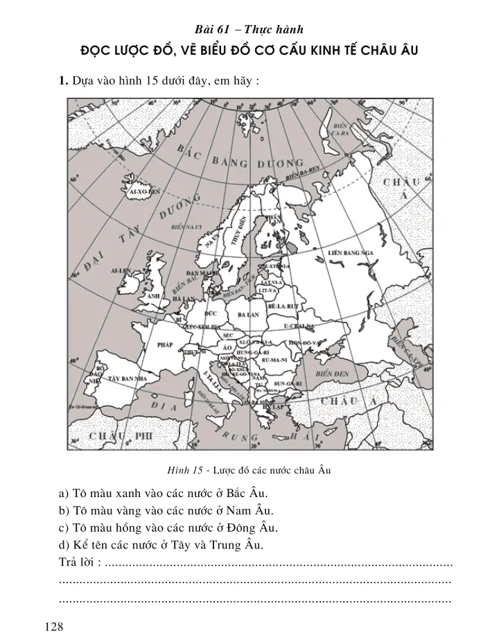 Bài 61: Thực hành: Đọc lược đồ, vẽ biểu đồ cơ cấu kinh tế châu Âu